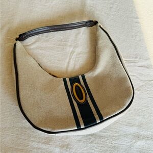 Zara Cream and Brown Canvas Hobo Bag with Gold Accent